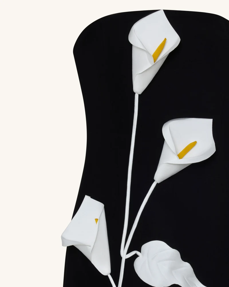 Trägerloses Kleid mit Blumen-Applikationen - Schwarz
