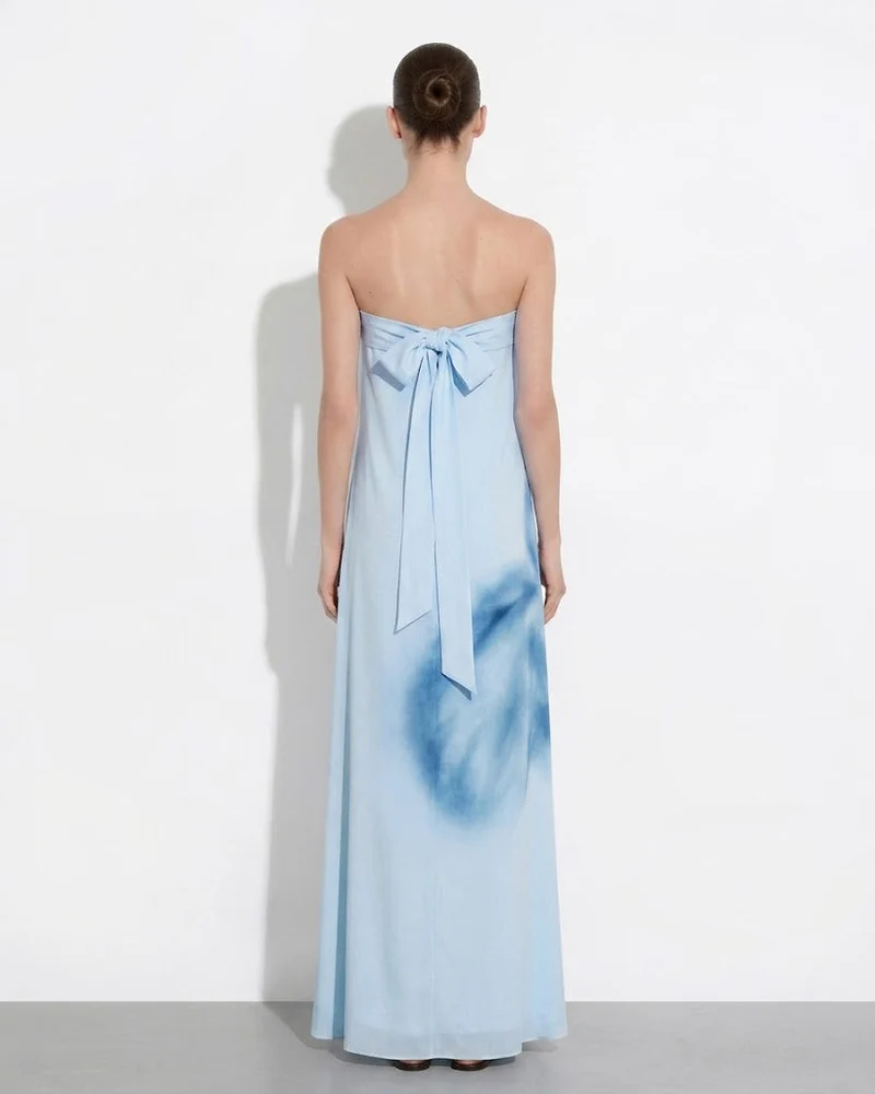 Aquarell-Blumenprint trägerloses Maxikleid - Blau