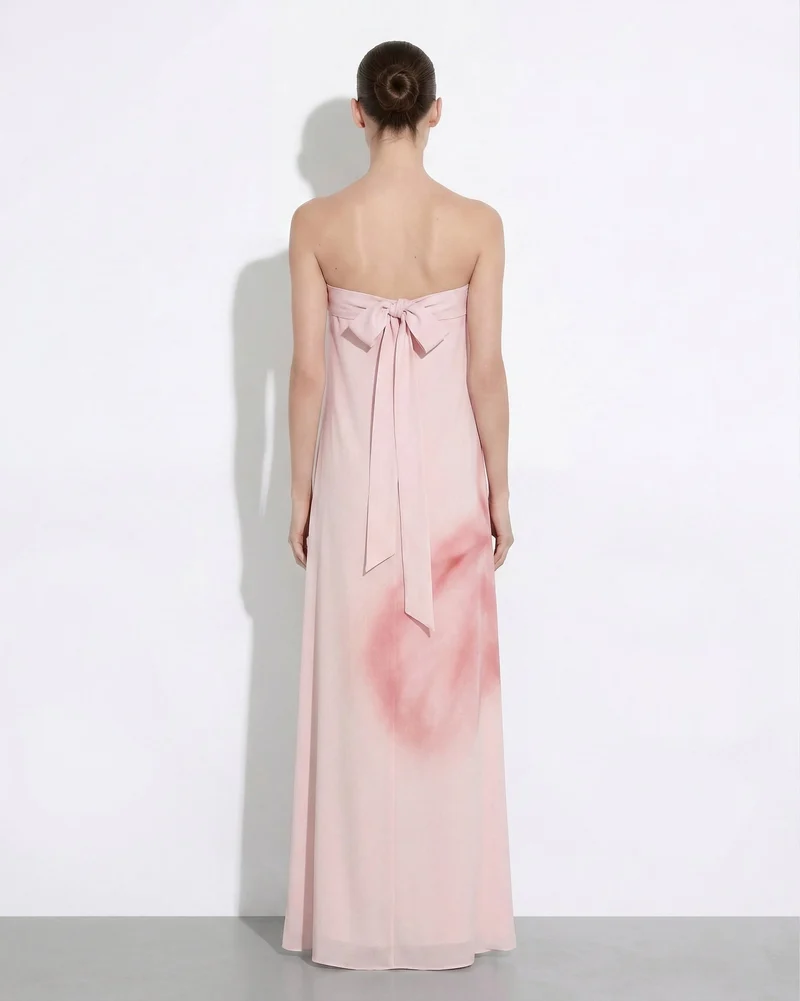 Aquarell-Blumenprint trägerloses Maxikleid - Rosa
