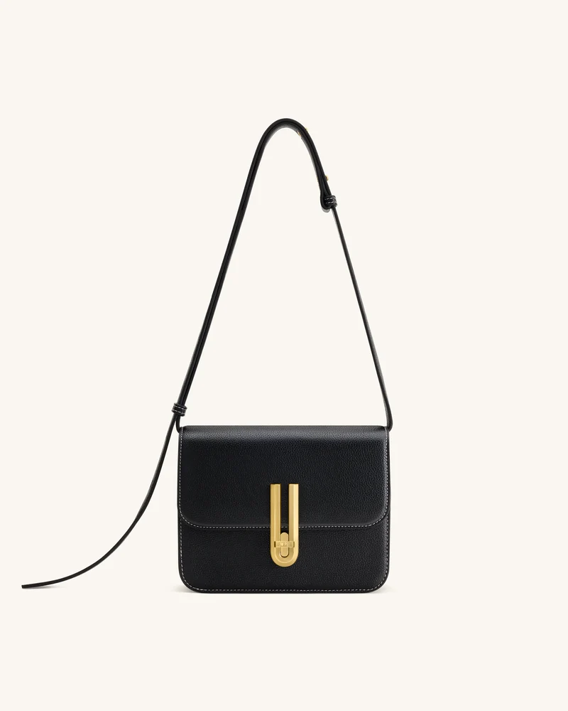 Evania Lock Gekörnte Schultertasche - Schwarz