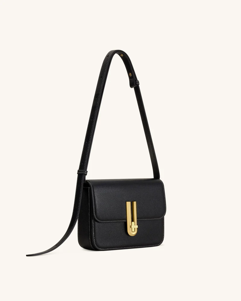 Evania Lock Gekörnte Schultertasche - Schwarz