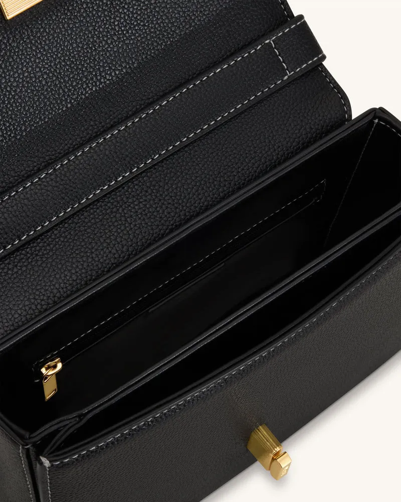Evania Lock Gekörnte Schultertasche - Schwarz
