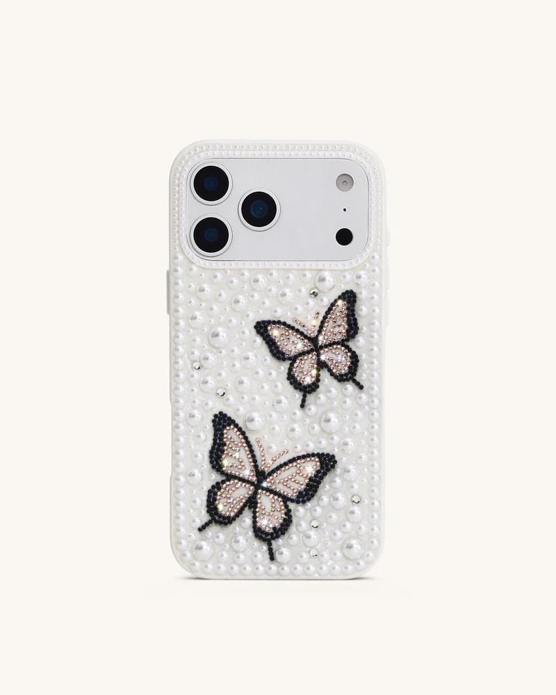 Butterfly Perlenverziertes Handyhülle - Weiß