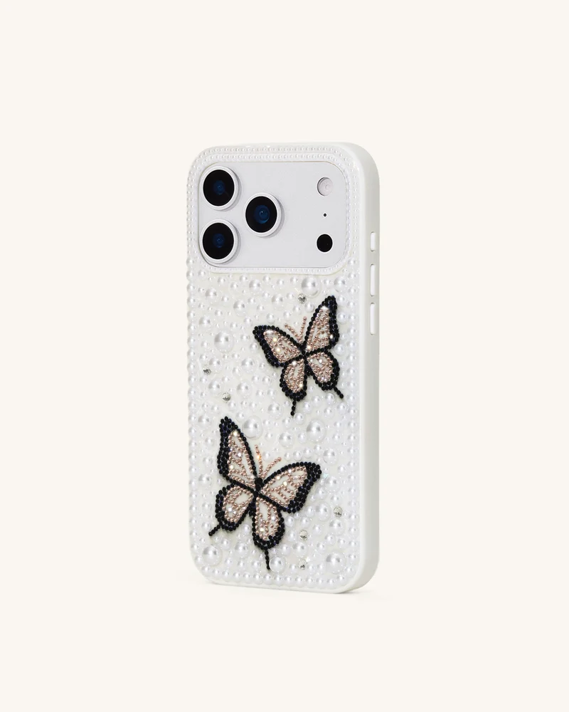 Butterfly Perlenverziertes Handyhülle - Weiß