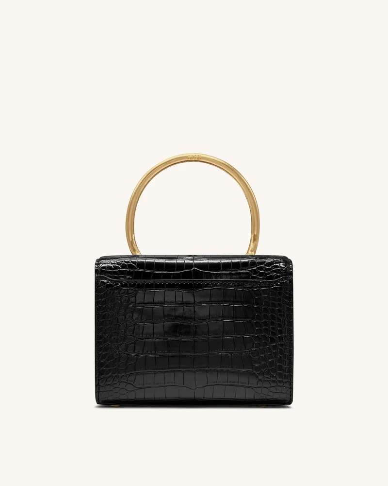 Astrid Calla-Lilie Metal-Henkel Handtasche - Schwarzer Krokoprägung