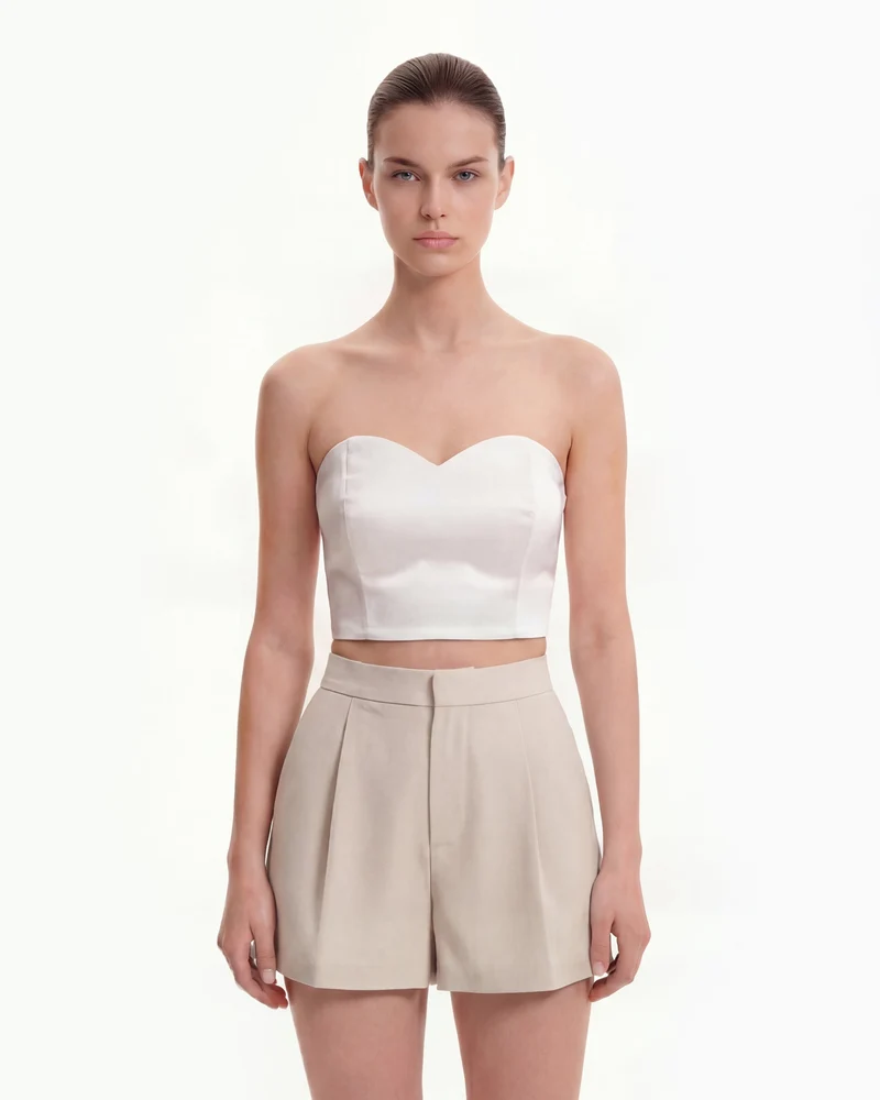 Gewebte Baumwoll-Anzugshorts - Beige