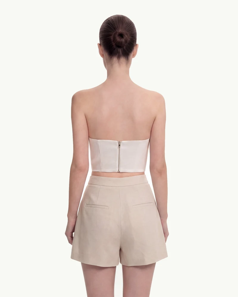 Gewebte Baumwoll-Anzugshorts - Beige