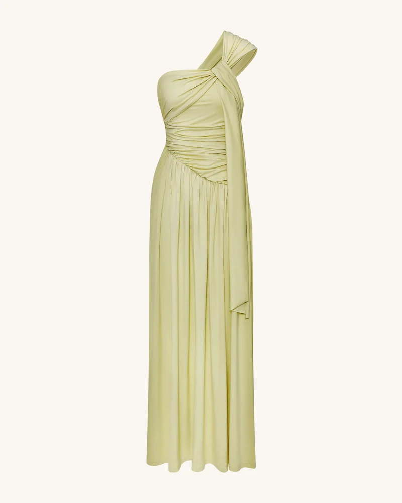 Gerüschtes One-Shoulder Maxikleid mit Schleppe - Grün