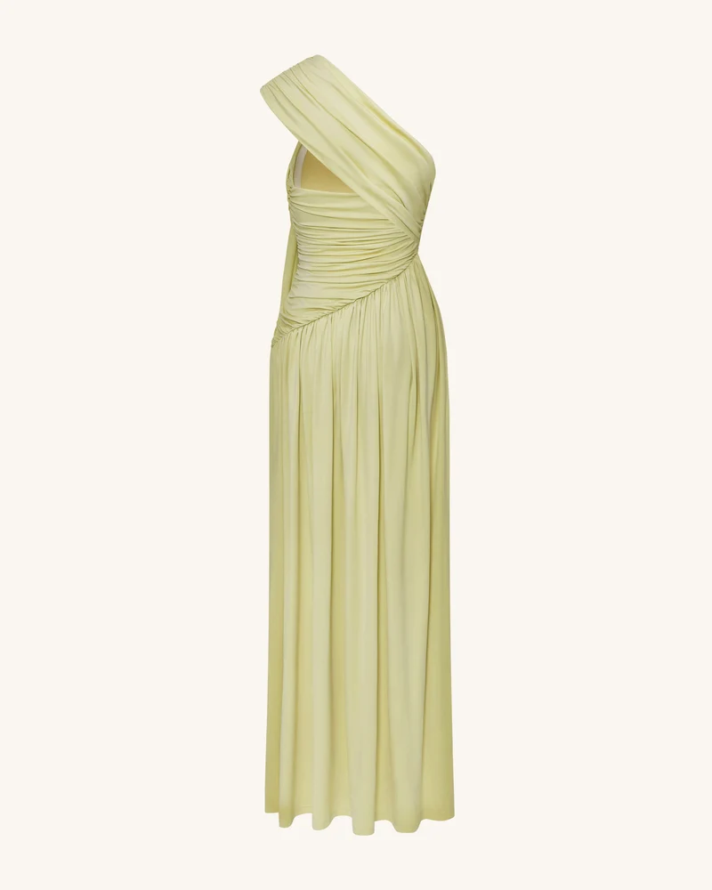 Gerüschtes One-Shoulder Maxikleid mit Schleppe - Grün