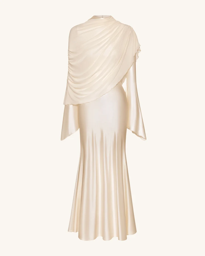 Durchsichtiges Schal-Maxikleid mit Raffung und Bodycon-Schnitt - Creme