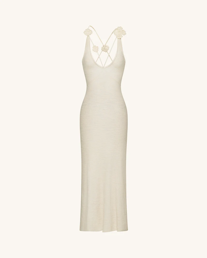 Texturiertes Knit Neckholder-Maxikleid - Creme