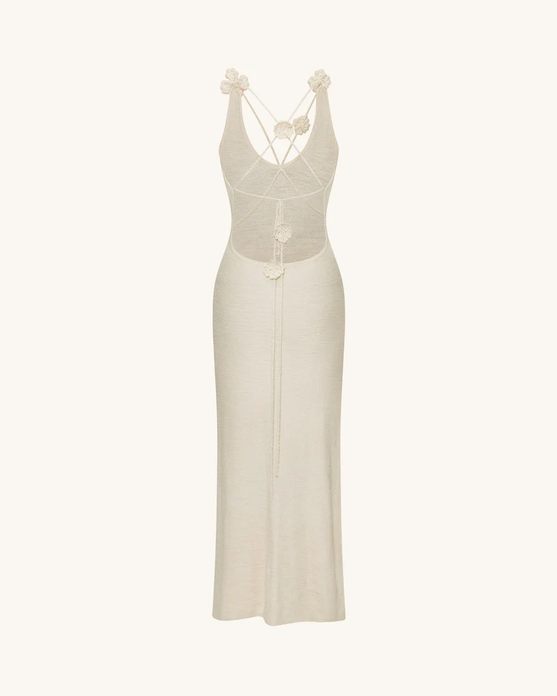 Texturiertes Knit Neckholder-Maxikleid - Creme
