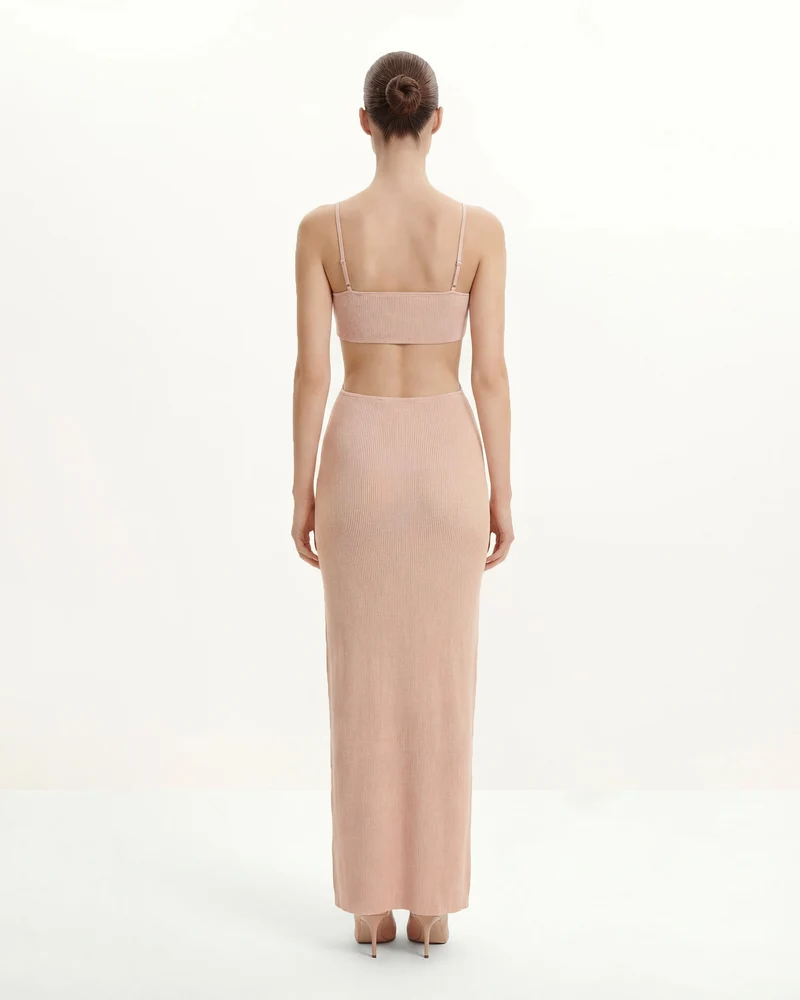 Geripptes Knit Maxikleid mit Cutout - Rosa