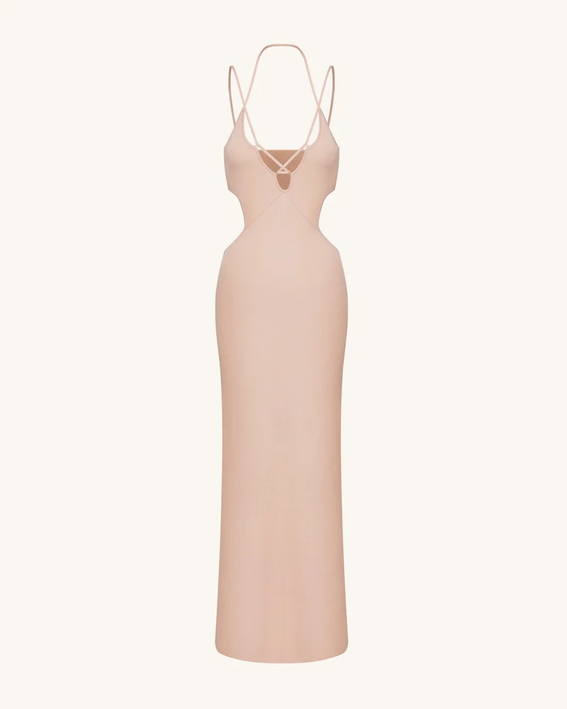 Geripptes Knit Maxikleid mit Cutout - Rosa