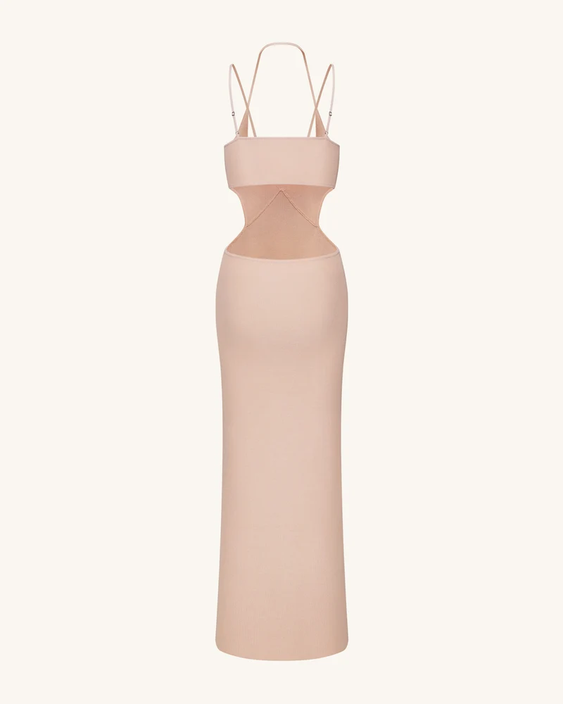 Geripptes Knit Maxikleid mit Cutout - Rosa