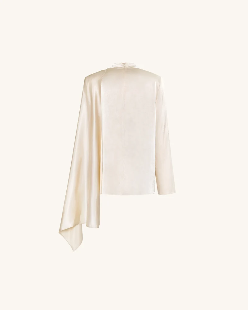 Asymmetrisches Cape-Oberteil mit hohem Kragen und Drapierung - Creme