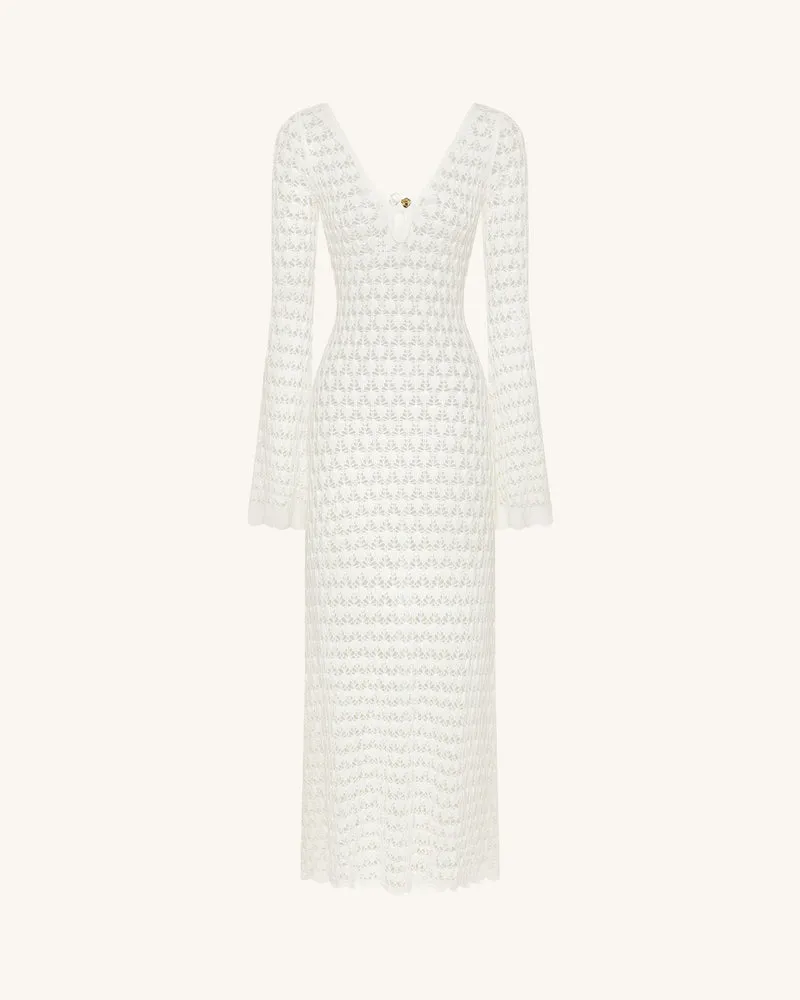 Pointelle Knit Maxikleid mit Schlüsselloch - Weiß