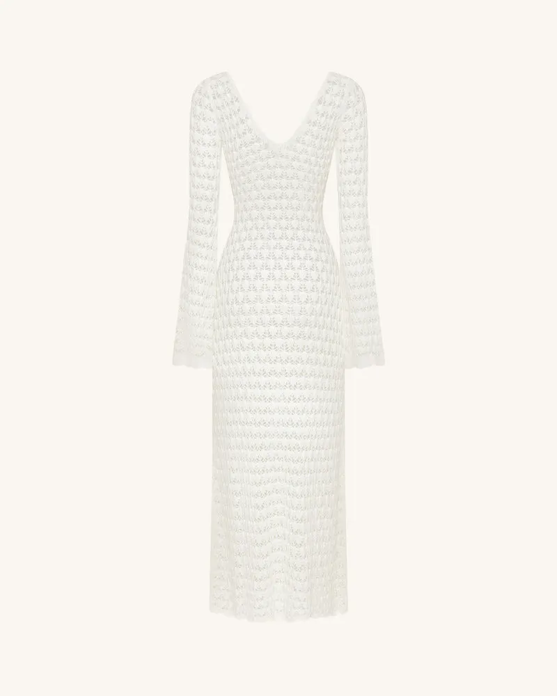 Pointelle Knit Maxikleid mit Schlüsselloch - Weiß