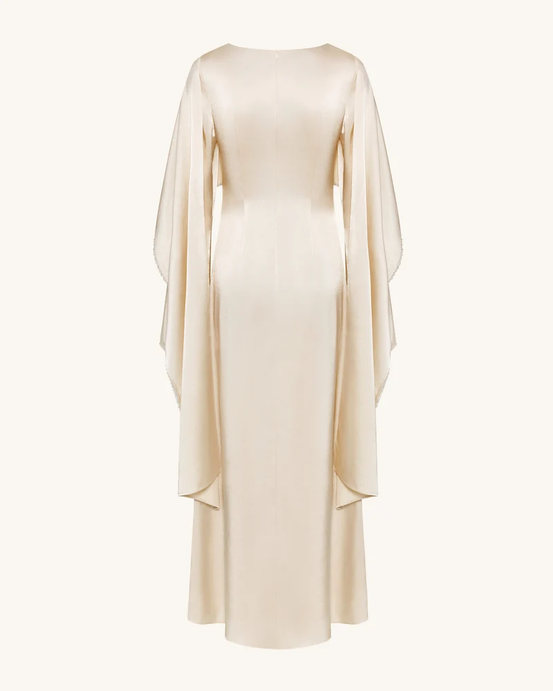 198Perlenbesetztes Maxikleid mit Umhangärmeln und U-Boot-Ausschnitt - Creme