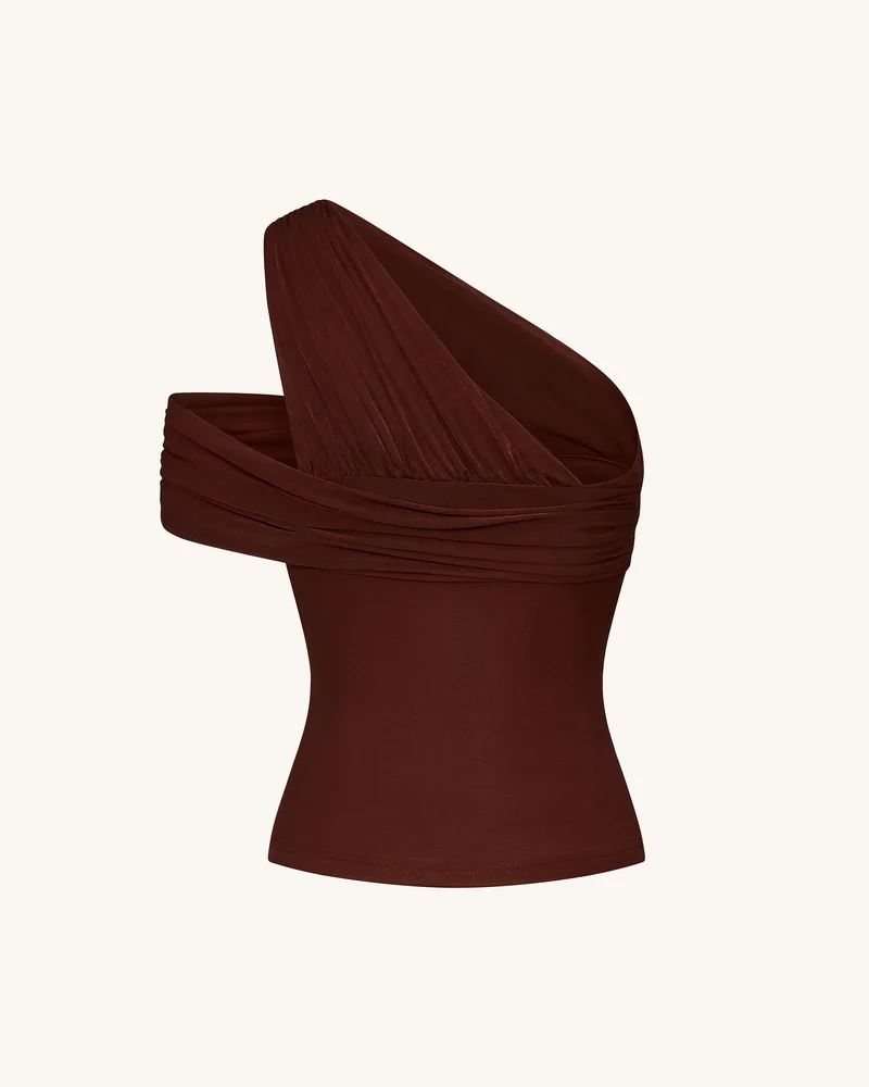 Asymmetrisches One-Shoulder-Oberteil mit Raffung - Braun