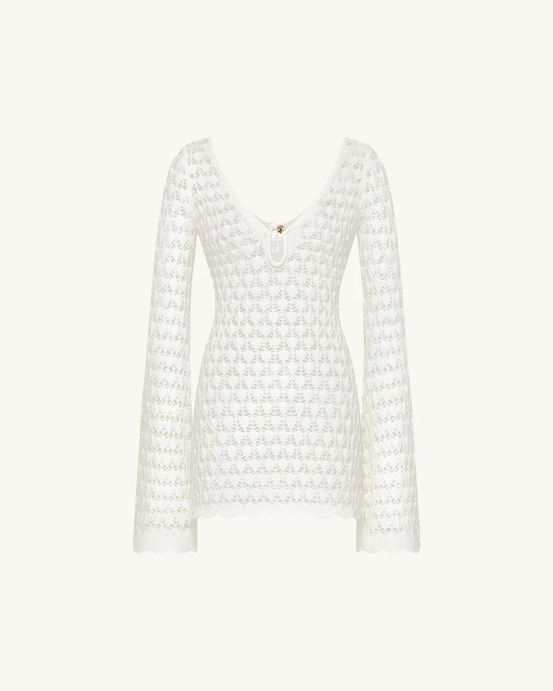 Pointelle Knit Minikleid mit Schlüsselloch - Weiß
