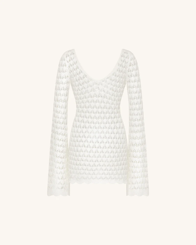Pointelle Knit Minikleid mit Schlüsselloch - Weiß