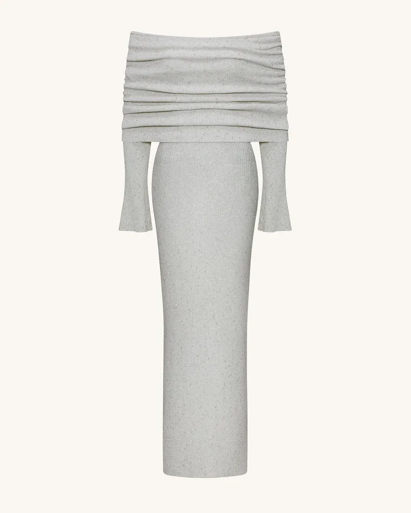 Knit Maxikleid mit schulterfreiem Ausschnitt - Creme