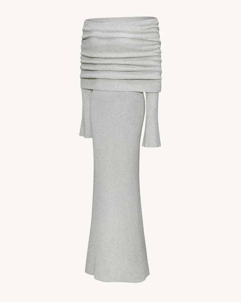 Knit Maxikleid mit schulterfreiem Ausschnitt - Creme