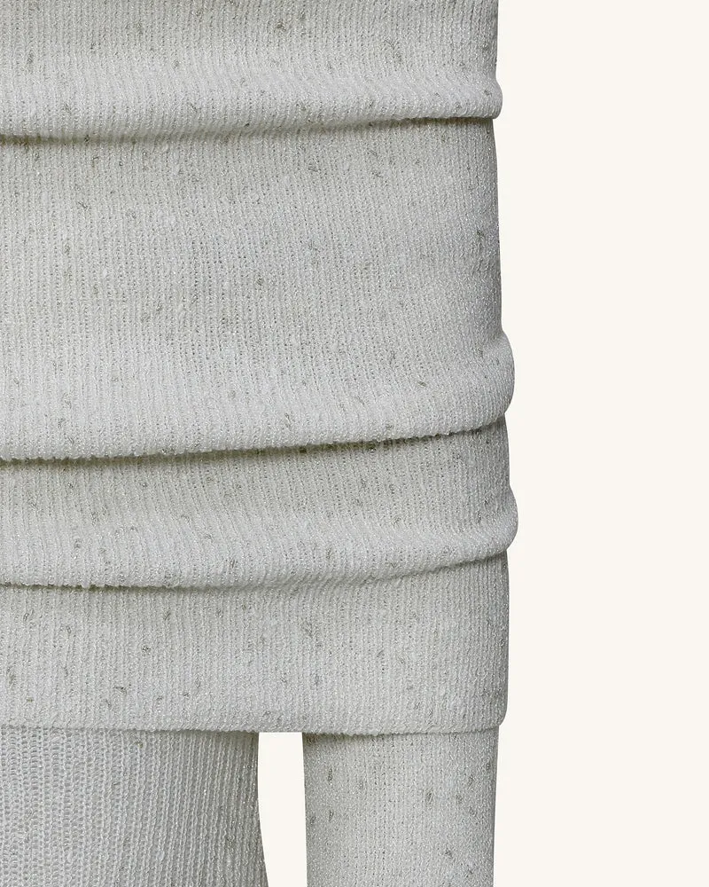 Knit Maxikleid mit schulterfreiem Ausschnitt - Creme