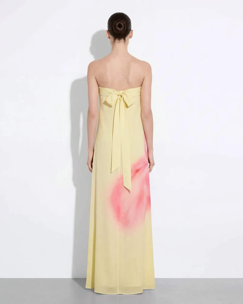 Trägerloses Maxikleid mit Aquarell-Blumendruck - Gelb