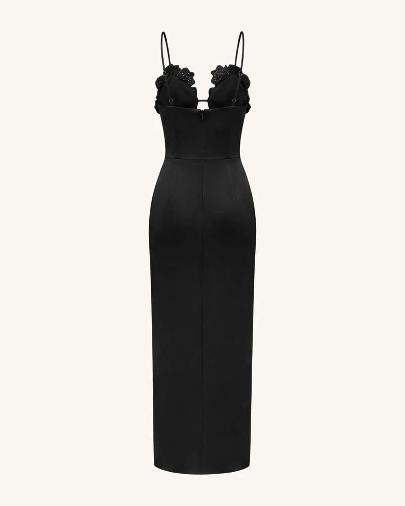 3D Blumen-Maxikleid mit Trägern - Schwarz