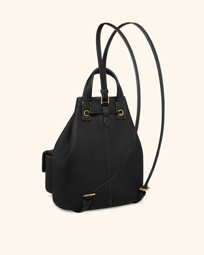 Avery Gekörnte Utility-Rucksack mit Kordelzug – Schwarz