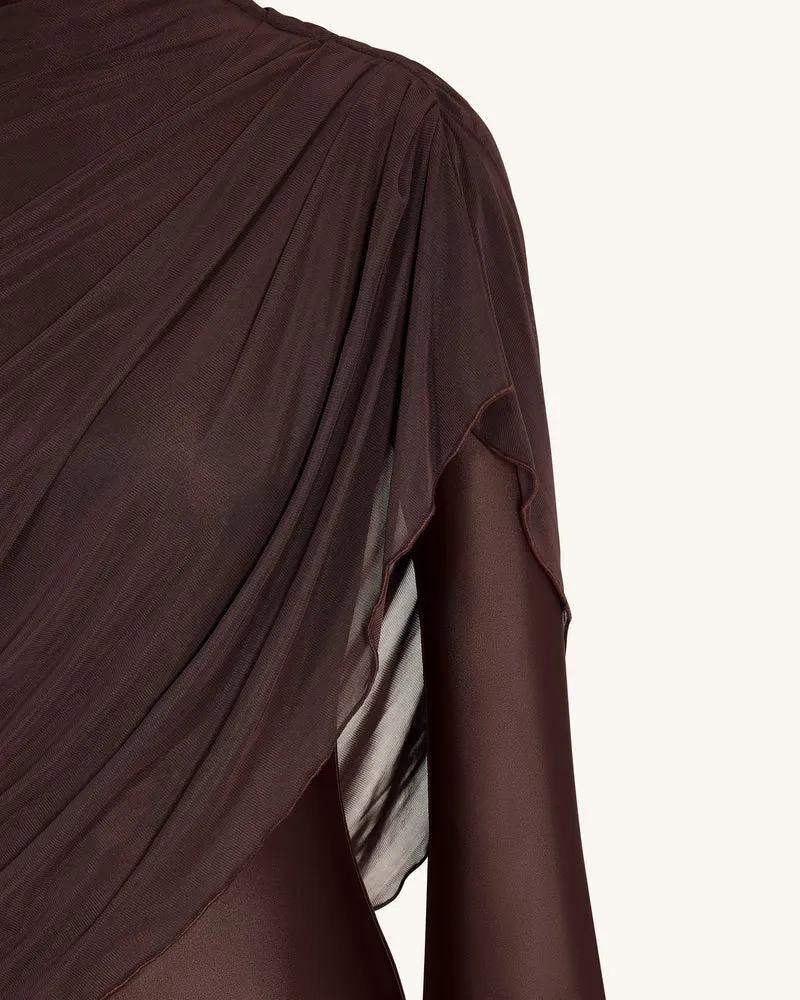 Transparenter Schal Gerafftes Figurbetontes Maxikleid - Braun