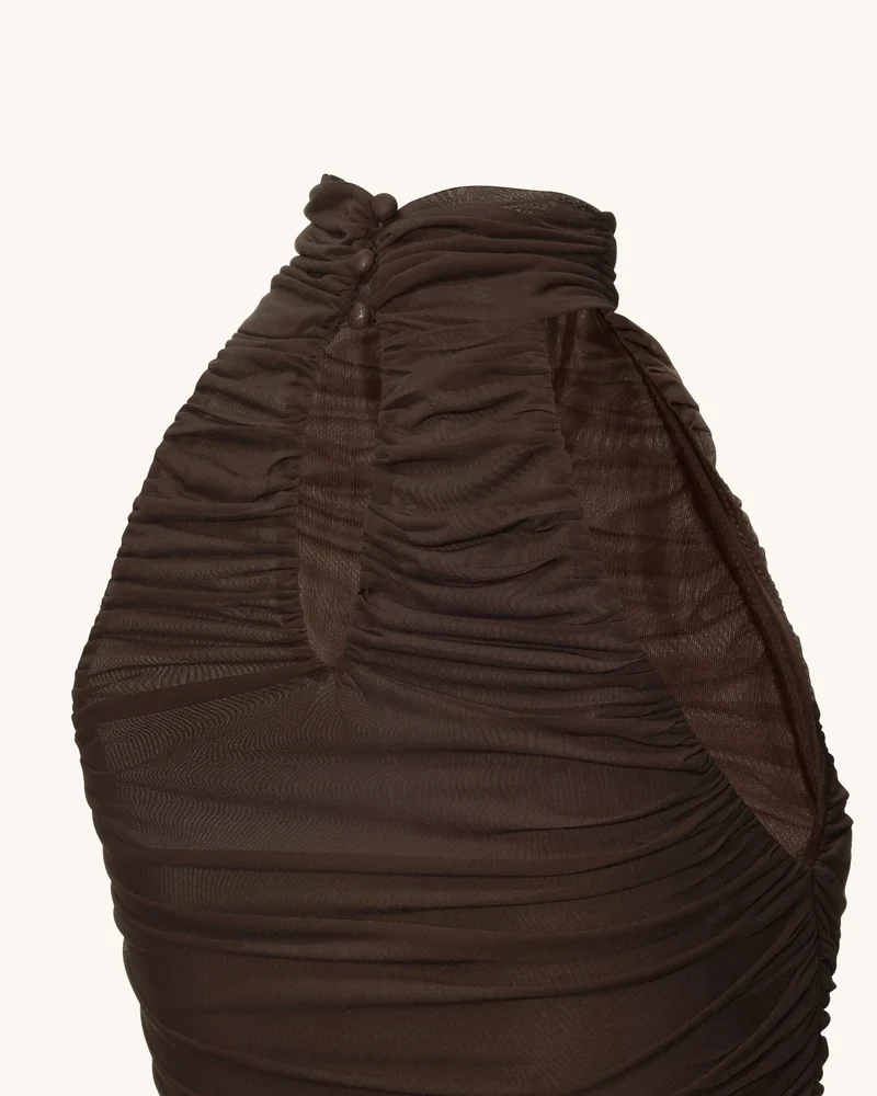 Geraffter Halterneck-Body mit Twist-Detail vorne – Braun