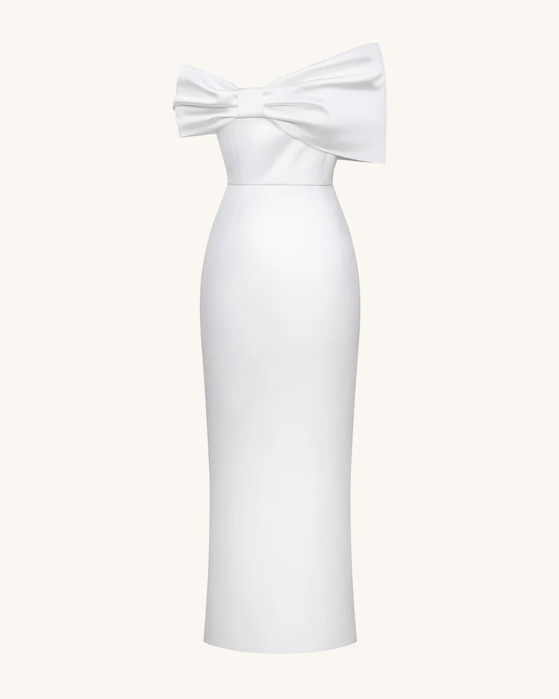 Satin-Maxikleid mit asymmetrischer Schleife – Weiß