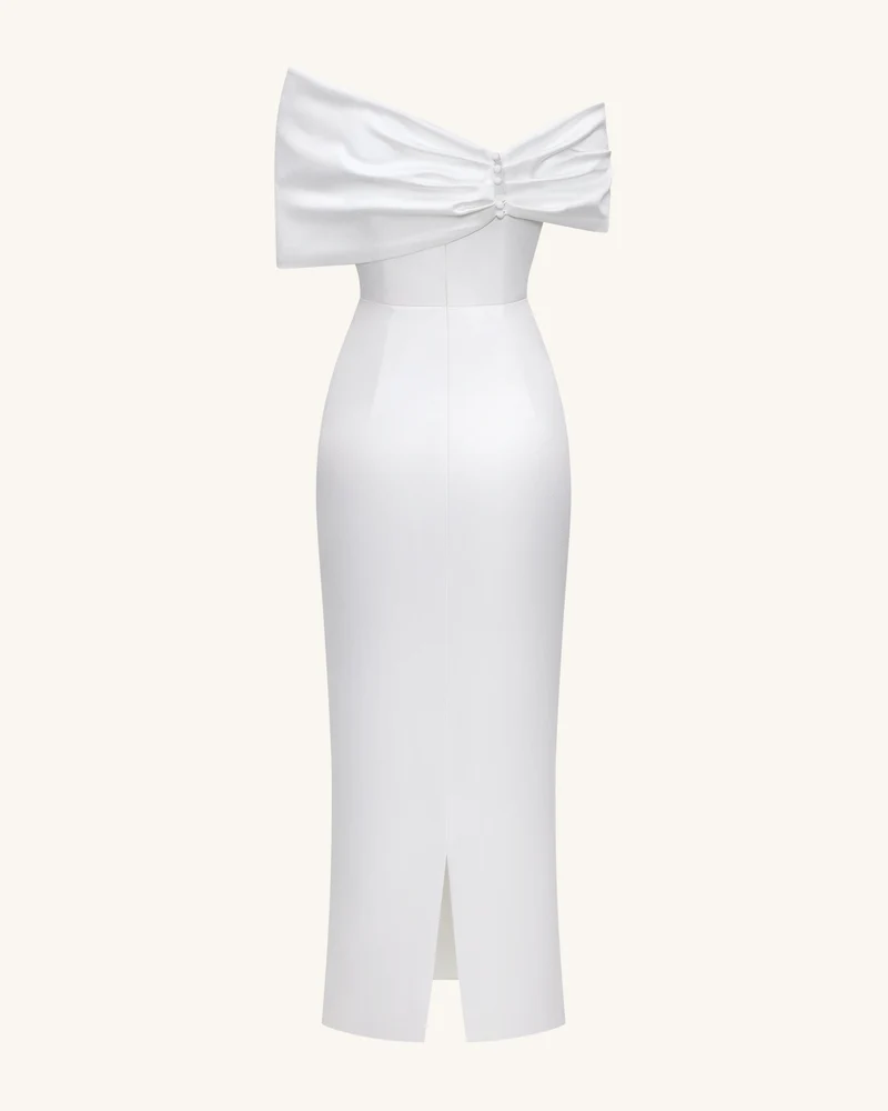 Satin-Maxikleid mit asymmetrischer Schleife – Weiß