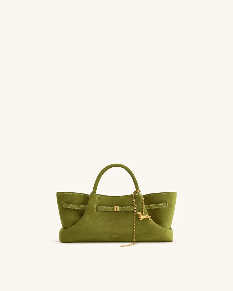 Maeve Tote Bag aus Kunstwildleder mit Dackel-Metallanhänger – Olivgrün