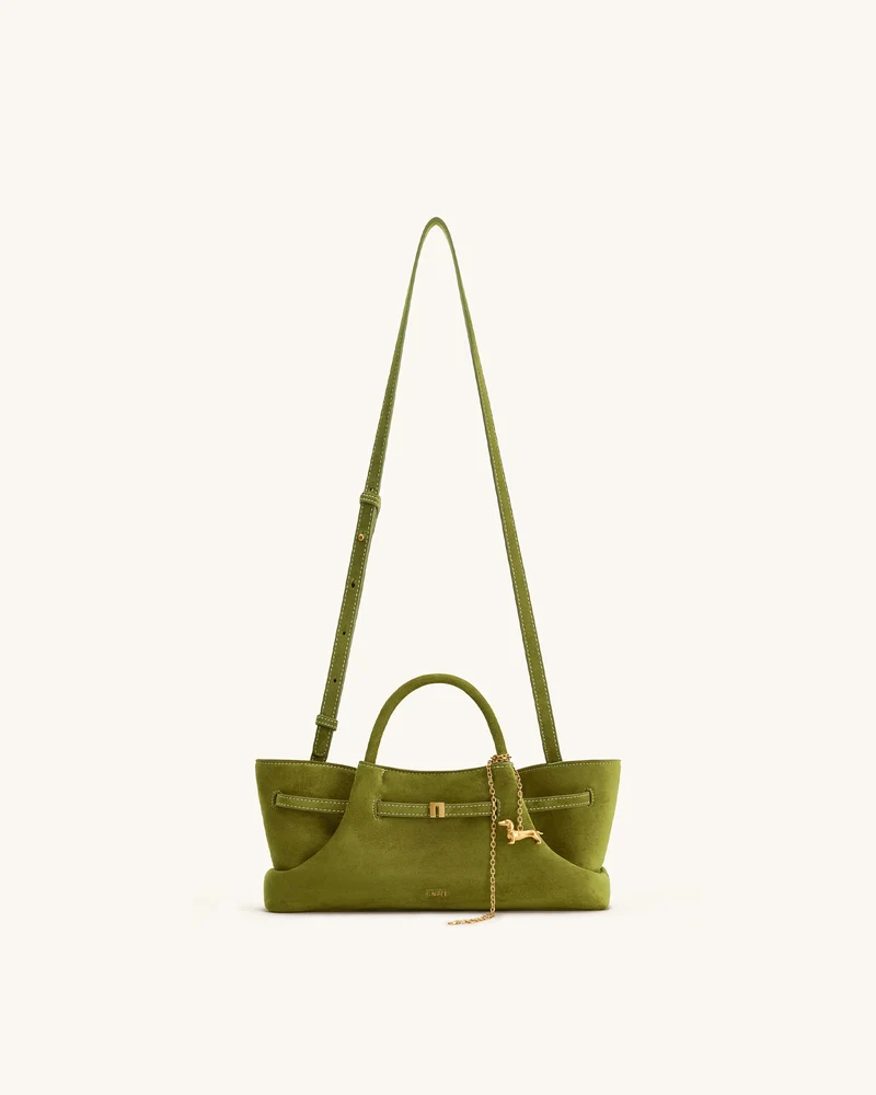 Maeve Tote Bag aus Kunstwildleder mit Dackel-Metallanhänger – Olivgrün