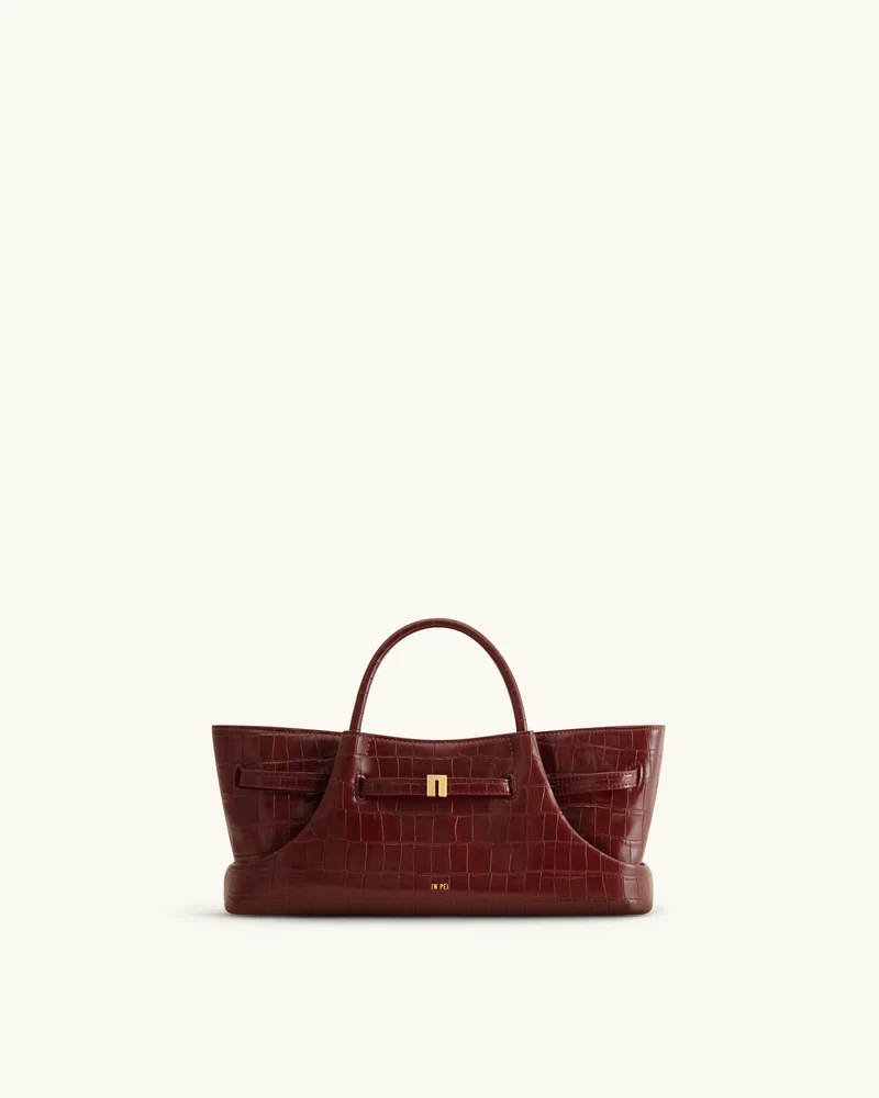 Maeve Tote Bag mit Dackel-Metallanhänger – Burgund in Kroko-Optik