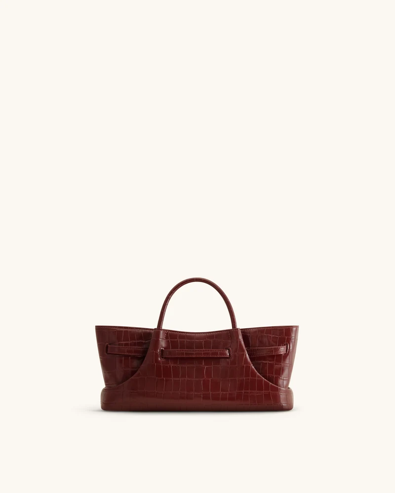 Maeve Tote Bag mit Dackel-Metallanhänger – Burgund in Kroko-Optik