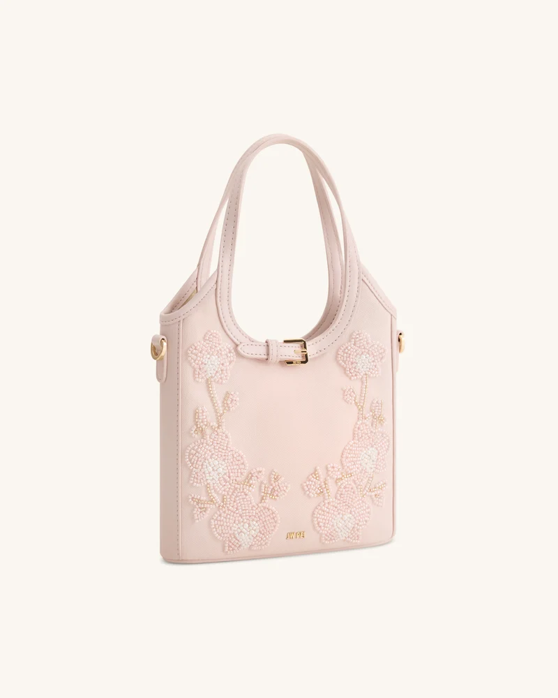 Brooke Mini-Henkeltasche mit Gürtel und Orchideen-Perlenverzierung – Pink