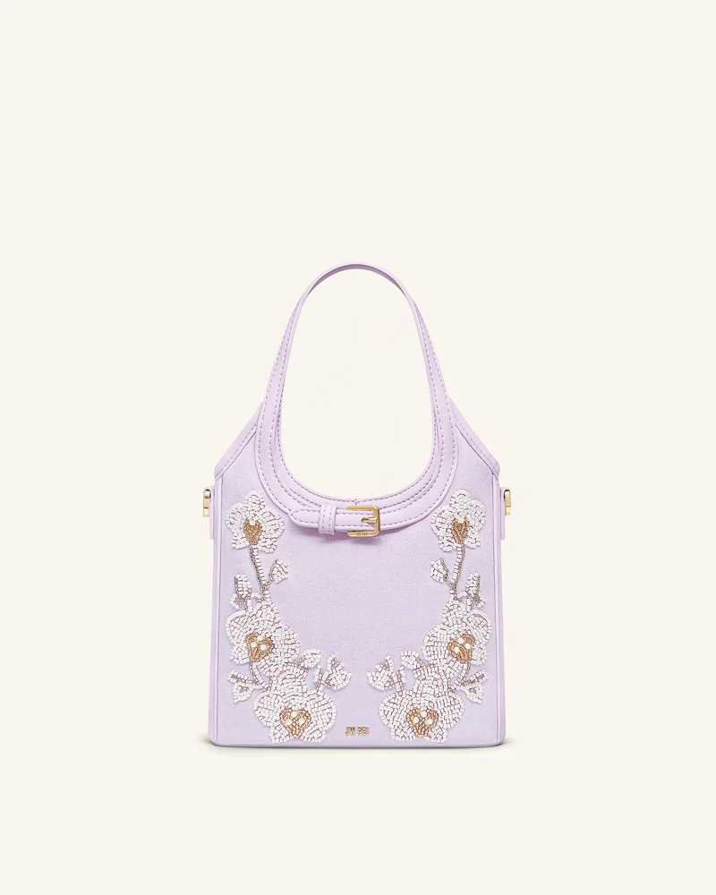 Brooke Mini-Henkeltasche mit Gürtel und Orchideen-Perlenverzierung – Lavendel