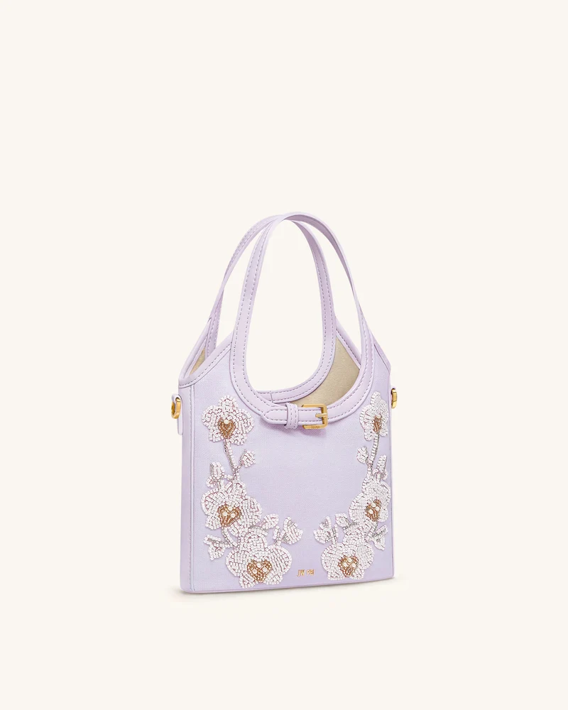 Brooke Mini-Henkeltasche mit Gürtel und Orchideen-Perlenverzierung – Lavendel