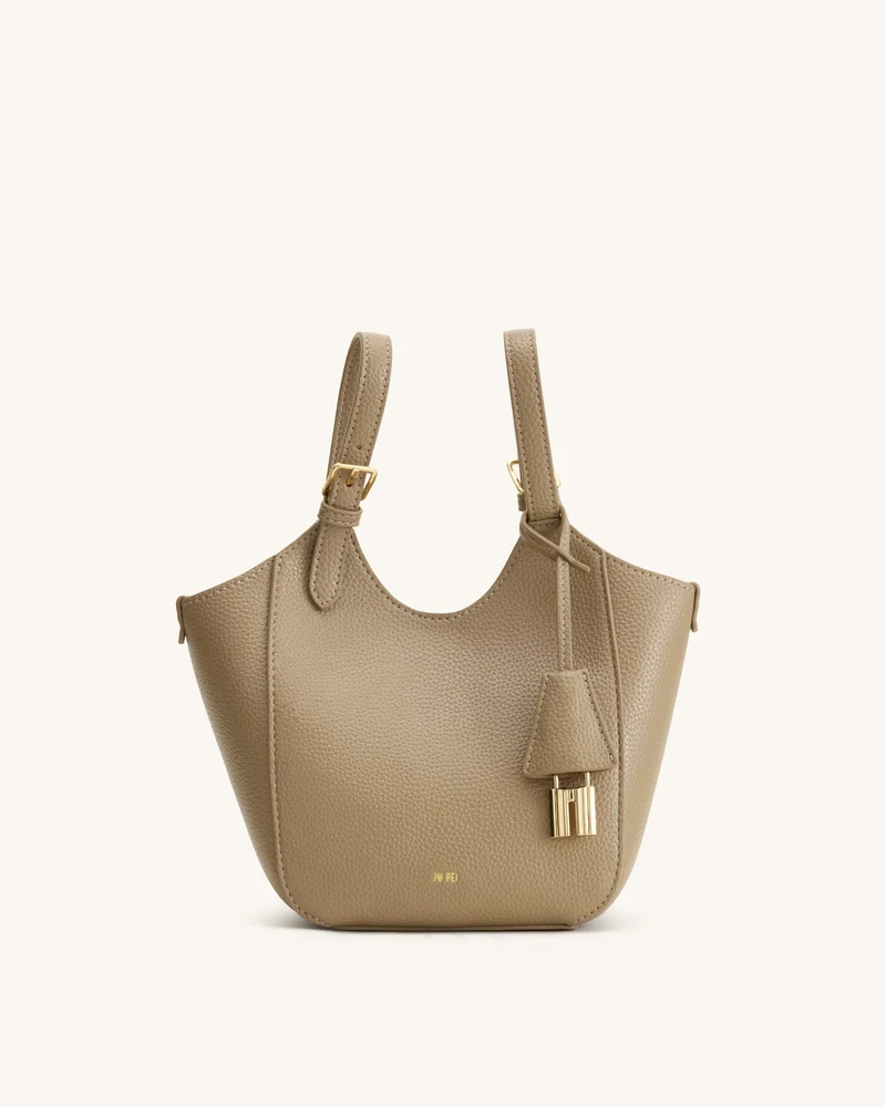 Ines Tote Bag mit Vorhängeschloss – Graubeige