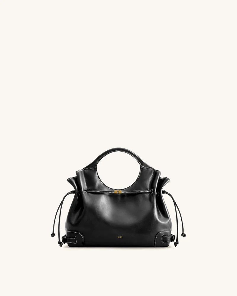 Virelle Tote-Bag aus gewachstem veganem Leder mit Kordelzug – Schwarz