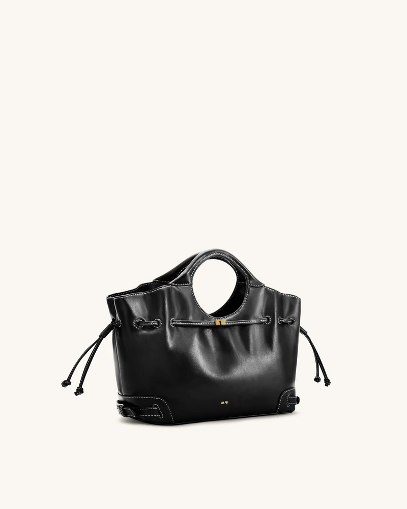 Virelle Tote-Bag aus gewachstem veganem Leder mit Kordelzug – Schwarz