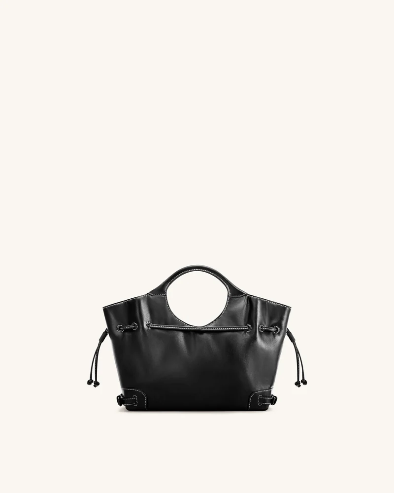 Virelle Tote-Bag aus gewachstem veganem Leder mit Kordelzug – Schwarz