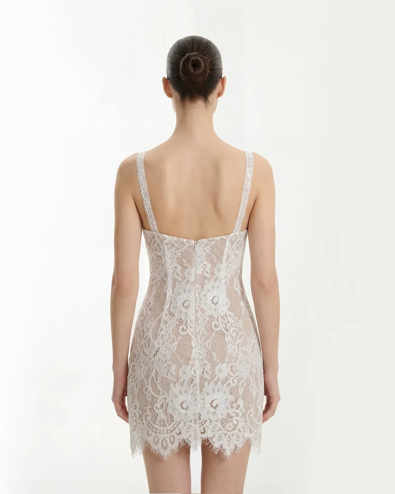 Bodycon-Kleid mit Wimpernspitzen-Spitze - Weiß