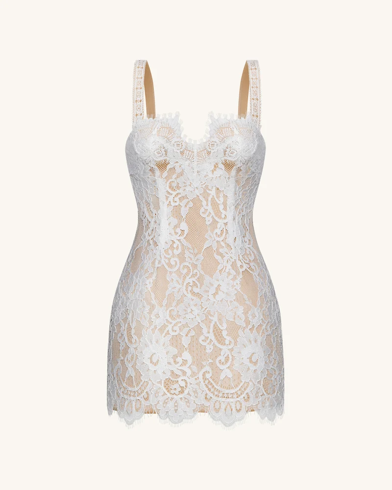 Bodycon-Kleid mit Wimpernspitzen-Spitze - Weiß