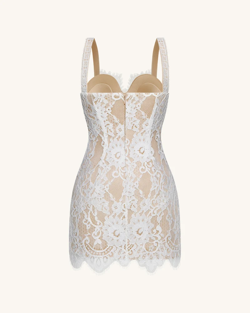 Bodycon-Kleid mit Wimpernspitzen-Spitze - Weiß